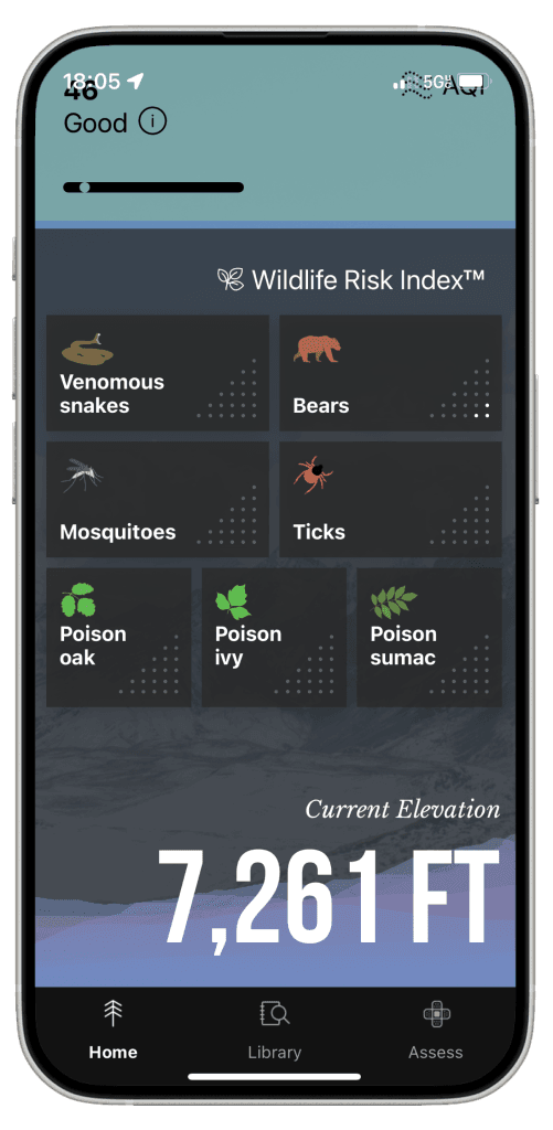 Wildlife risk index app screen